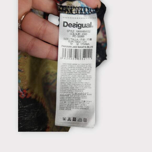 Desigual Womens Asymmetrical Floral Blouse M Graphic Artsy Statement Print Top - Picture 6 of 10